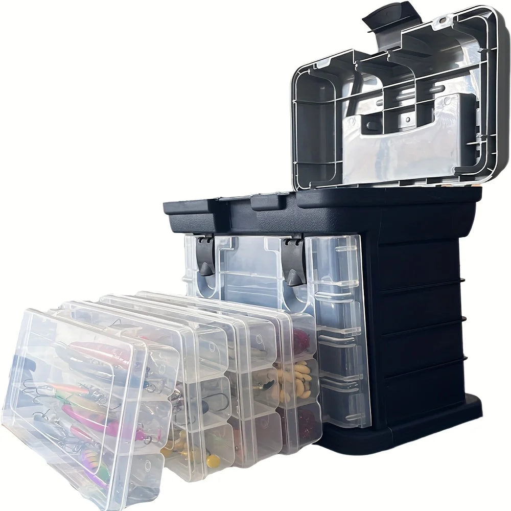 Portable Fishing Tackle Box – 4-Layer Bait & Accessory Storage | Grey Plastic Organizer - Cast And Catch