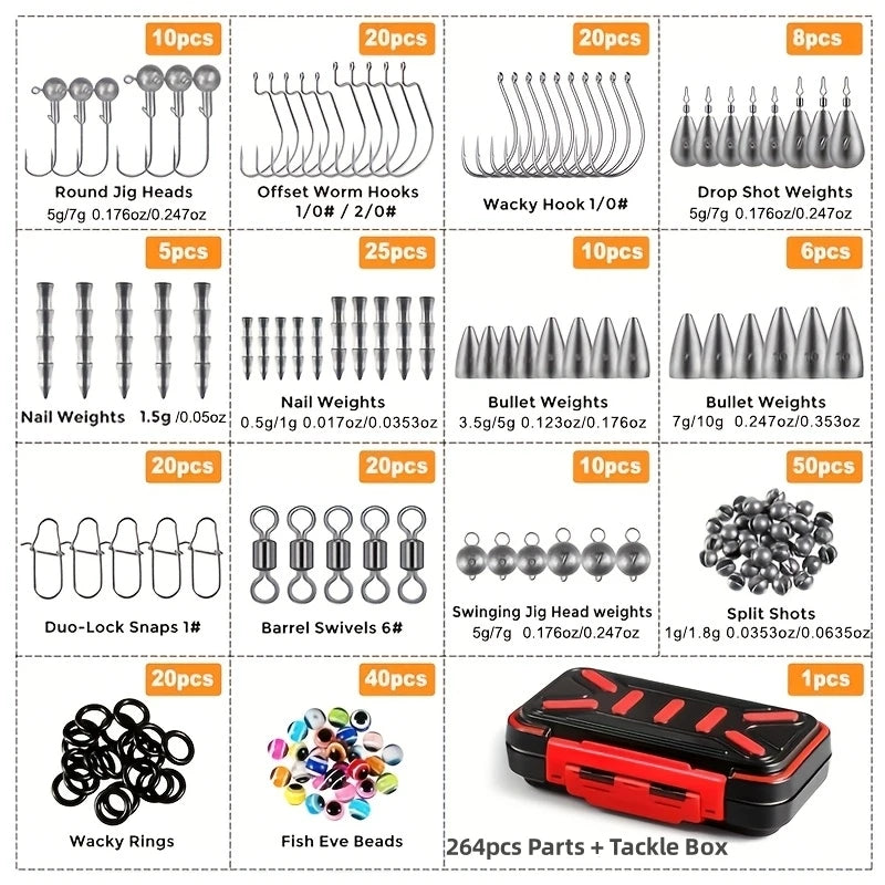 Fishing Accessories Set – 264/397pcs Tackle Box with Hooks, Weights/Sinkers, Swivels, Beads & Gear - Cast And Catch