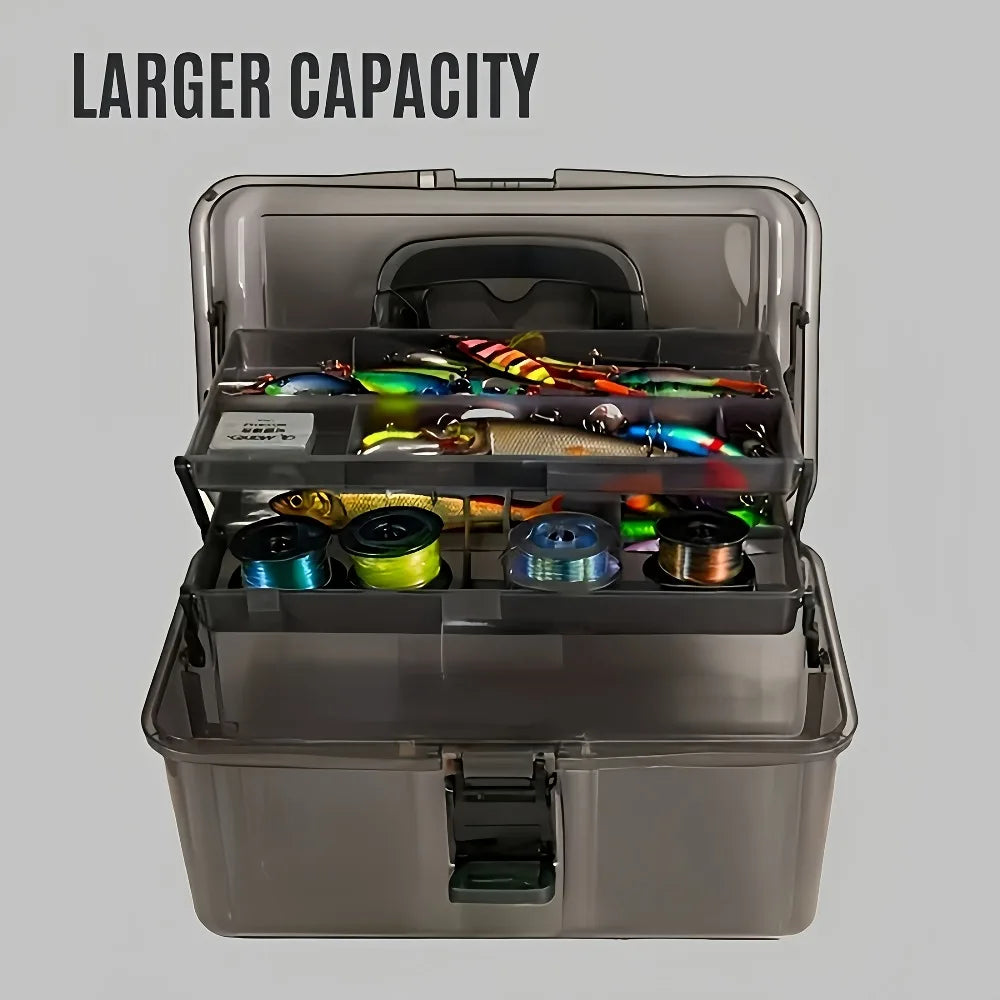 3-Layer Large Tackle Box – Plastic Portable Storage | Fishing Tool Organizer with Handle | Also for Art, Craft, Office & Car - Cast And Catch