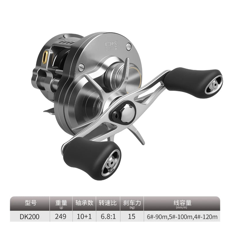 RUKE DK200 Metal Casting Reel – 15kg Drag | 10+1BB | 249g | Aluminum Alloy Handle with Rubber Knobs - Cast And Catch