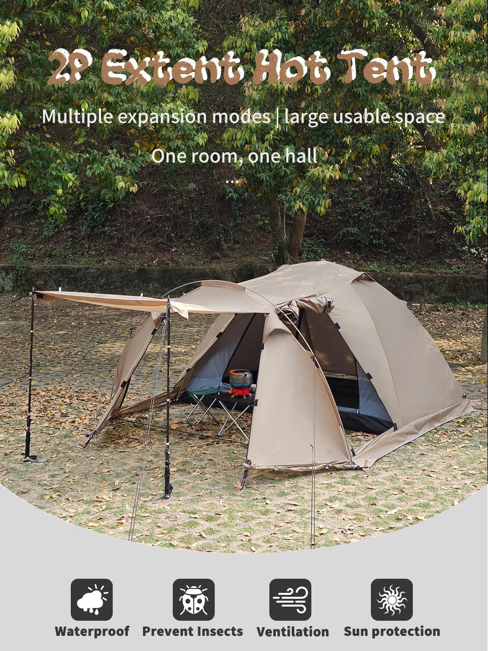 Fireproof Hot Tent – 2 Person Waterproof Dome | Stove Jack & Snow Skirt | Camping, Hiking, Hunting | 4-Season Winter Use - Cast And Catch