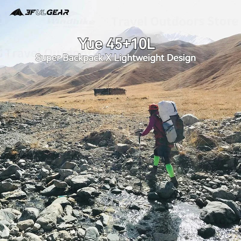 3F UL GEAR YUE Waterproof Backpack – 45+10L Ultralight | 1.1kg XPAC/UHMWPE | Rapid Adjustable, Large Capacity for Camping & Travel - Cast And Catch