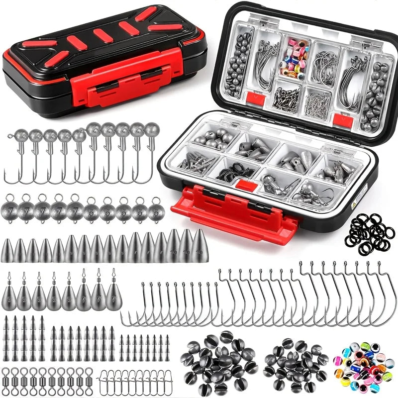 Fishing Accessories Set – 264/397pcs Tackle Box with Hooks, Weights/Sinkers, Swivels, Beads & Gear - Cast And Catch