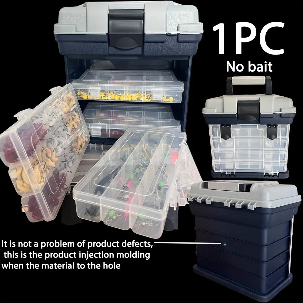 Portable Fishing Tackle Box – 4-Layer Bait & Accessory Storage | Grey Plastic Organizer - Cast And Catch