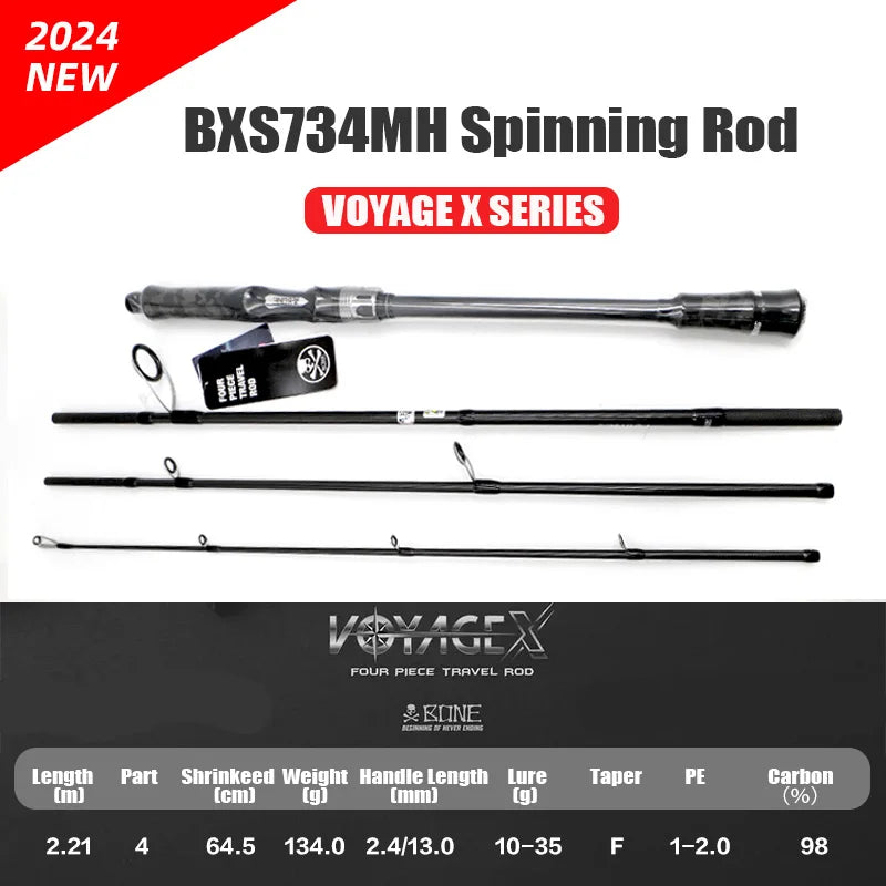Bone 2024 New Voyage X Series – 4-Piece Spinning/Casting Rod | FUJI Guides | Portable with Pouch | Travel-Friendly - Cast And Catch