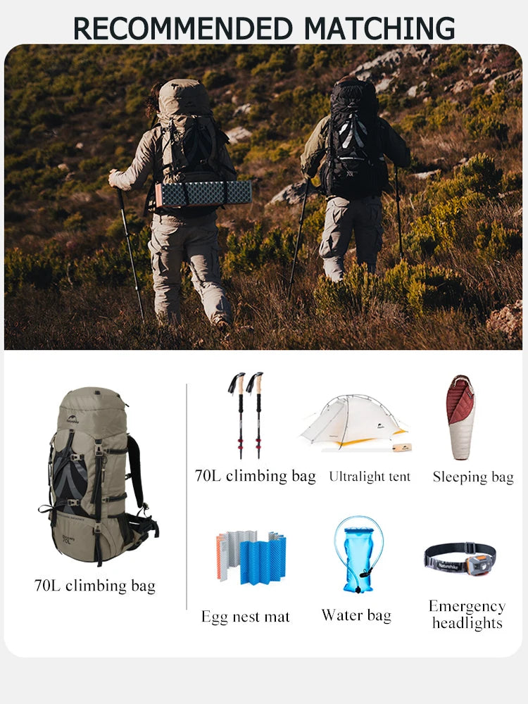 Naturehike Mountain Backpack – 70L | Men’s Waterproof Outdoor Hiking & Climbing Bag | Large Capacity Travel Shoulder Bag - Cast And Catch