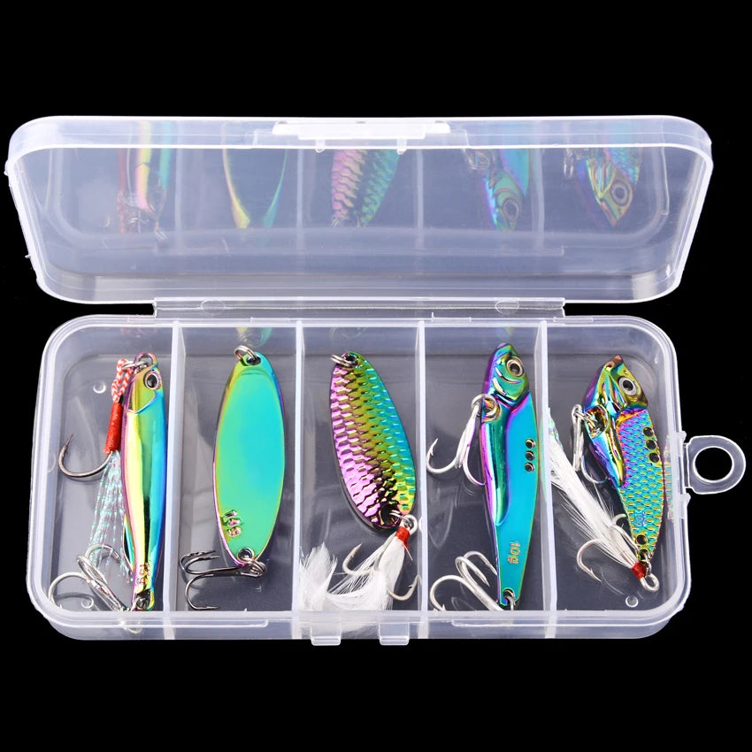 5pcs Wobbler Lure Set – 3/10/15g | Metal VIB | Sinking Hard Lures | Sea Fishing Artificial Bait - Cast And Catch
