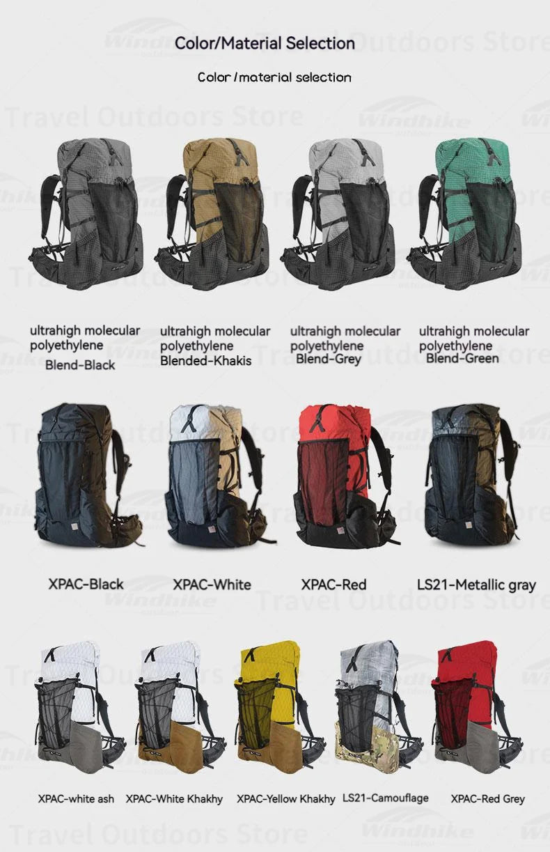 3F UL GEAR YUE Waterproof Backpack – 45+10L Ultralight | 1.1kg XPAC/UHMWPE | Rapid Adjustable, Large Capacity for Camping & Travel - Cast And Catch