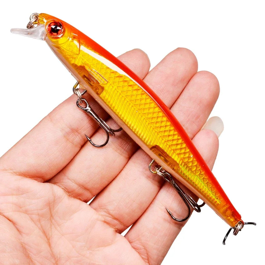 Sinking Minnow Lure – 11cm, 12.5g | Plastic Wobbler | 3 Hooks | Bass, Pike, Carp | Swimbait Fishing Tackle - Cast And Catch