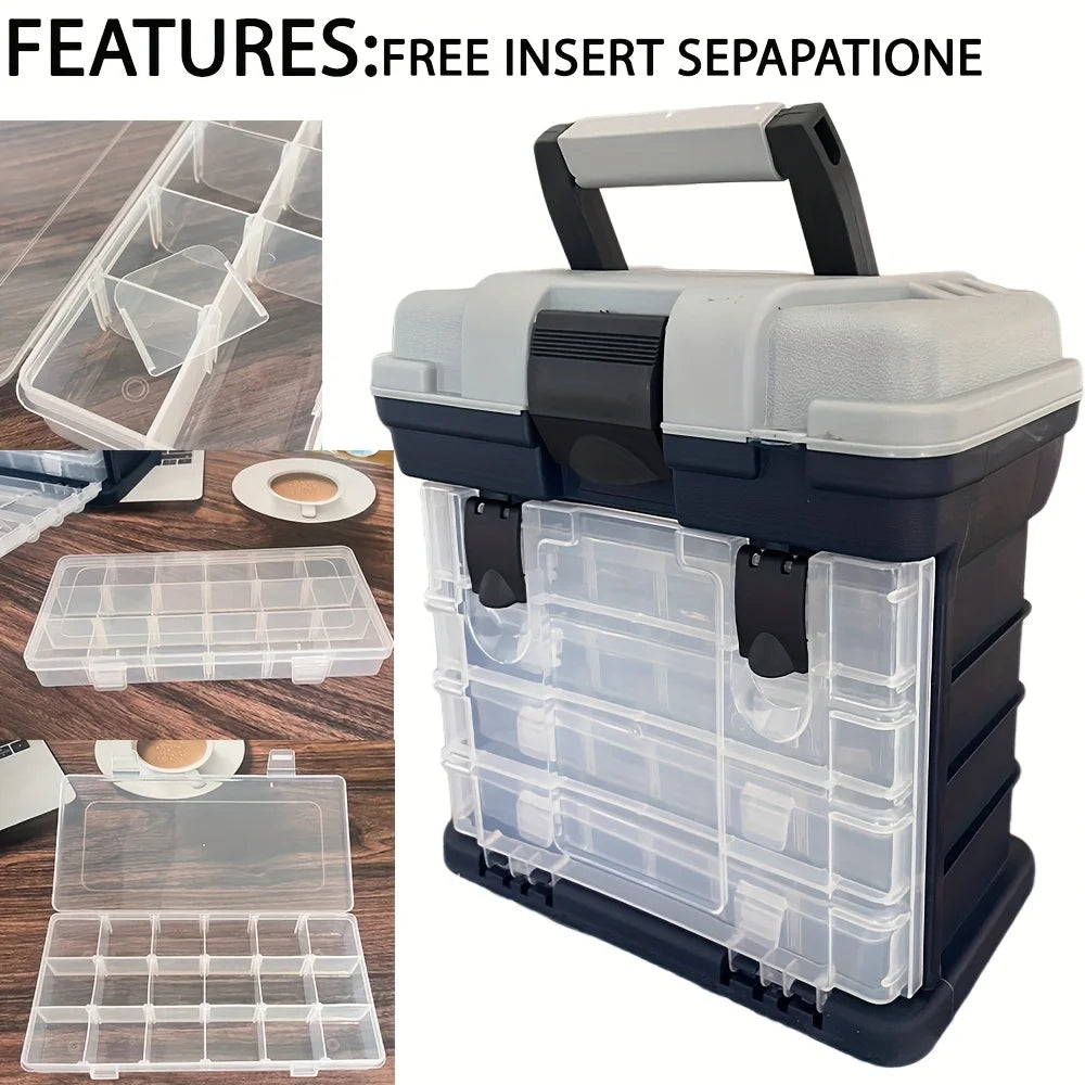 Portable Fishing Tackle Box – 4-Layer Bait & Accessory Storage | Grey Plastic Organizer - Cast And Catch
