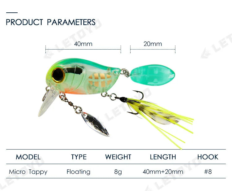 Micro Tappy Fishing Lure – Artificial Hard Bait Crank Wobbler | Tongue Plate Spinning Spoon with Feather | Trout Bait - Cast And Catch