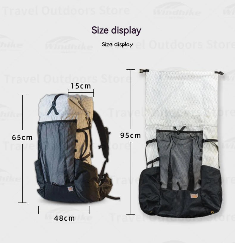 3F UL GEAR YUE Waterproof Backpack – 45+10L Ultralight | 1.1kg XPAC/UHMWPE | Rapid Adjustable, Large Capacity for Camping & Travel - Cast And Catch