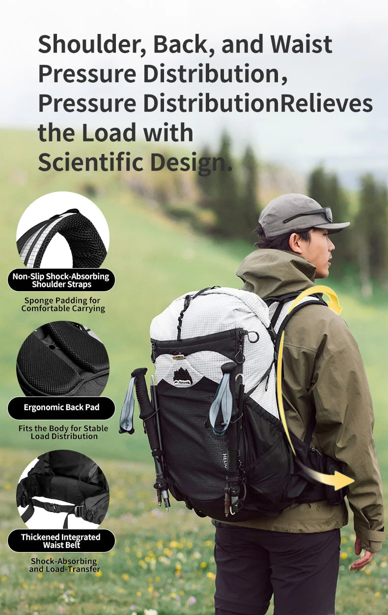 Naturehike 2025 Hiking Backpack – 40L Large Capacity | Ergonomic Design | Waterproof with Raincover | Travel & Trekking Bag - Cast And Catch