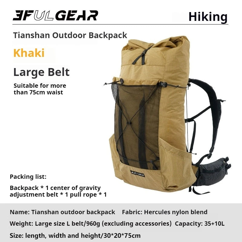3F UL GEAR TianShan Backpack – 35+10L Ultralight | 70D/210D Dyneema | Large Capacity, Waterproof | Outdoor Camping, Hiking & Climbing - Cast And Catch