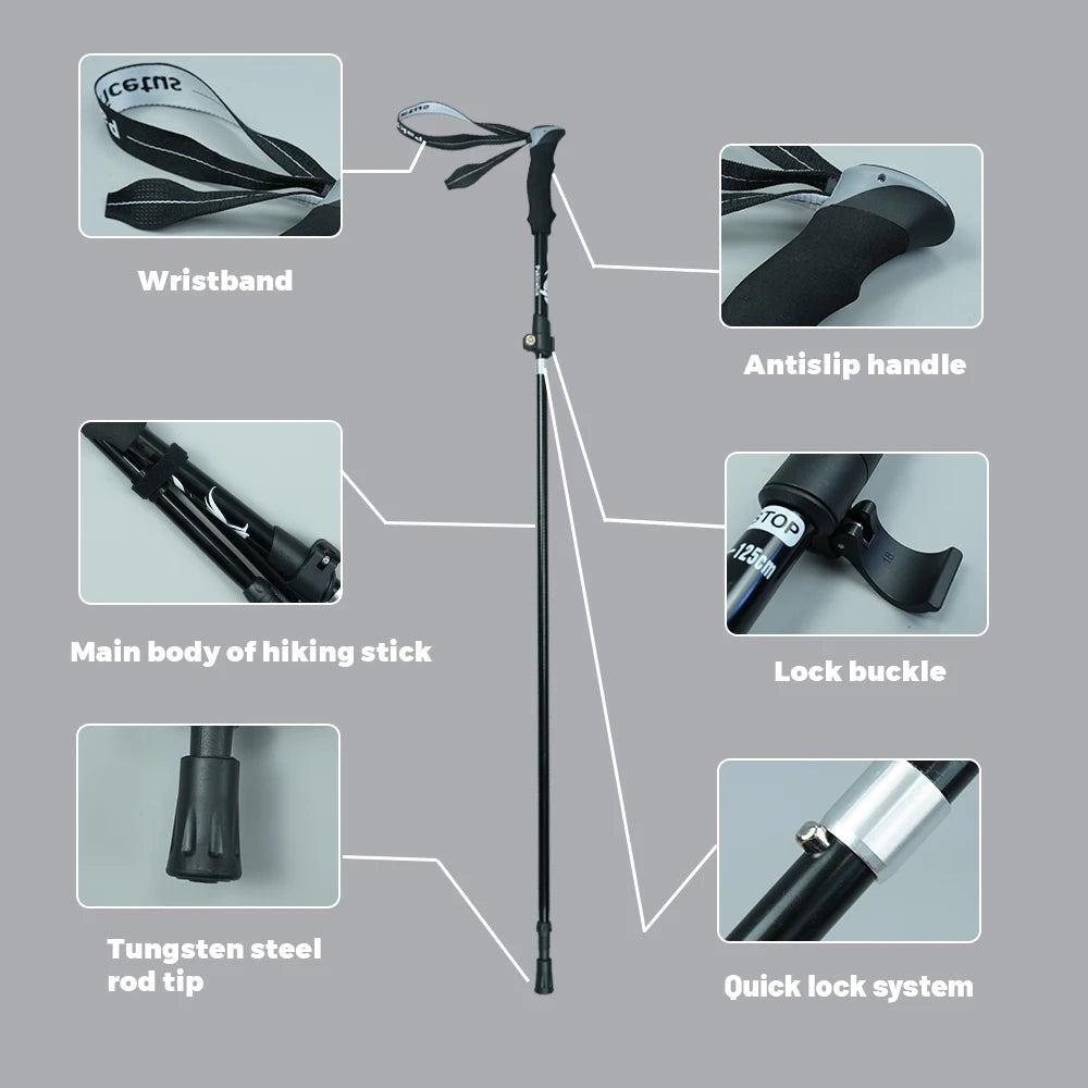 2pcs Hiking/Trekking Poles – Collapsible, Ultralight Folding Walking Sticks | For Men, Women & Seniors - Cast And Catch