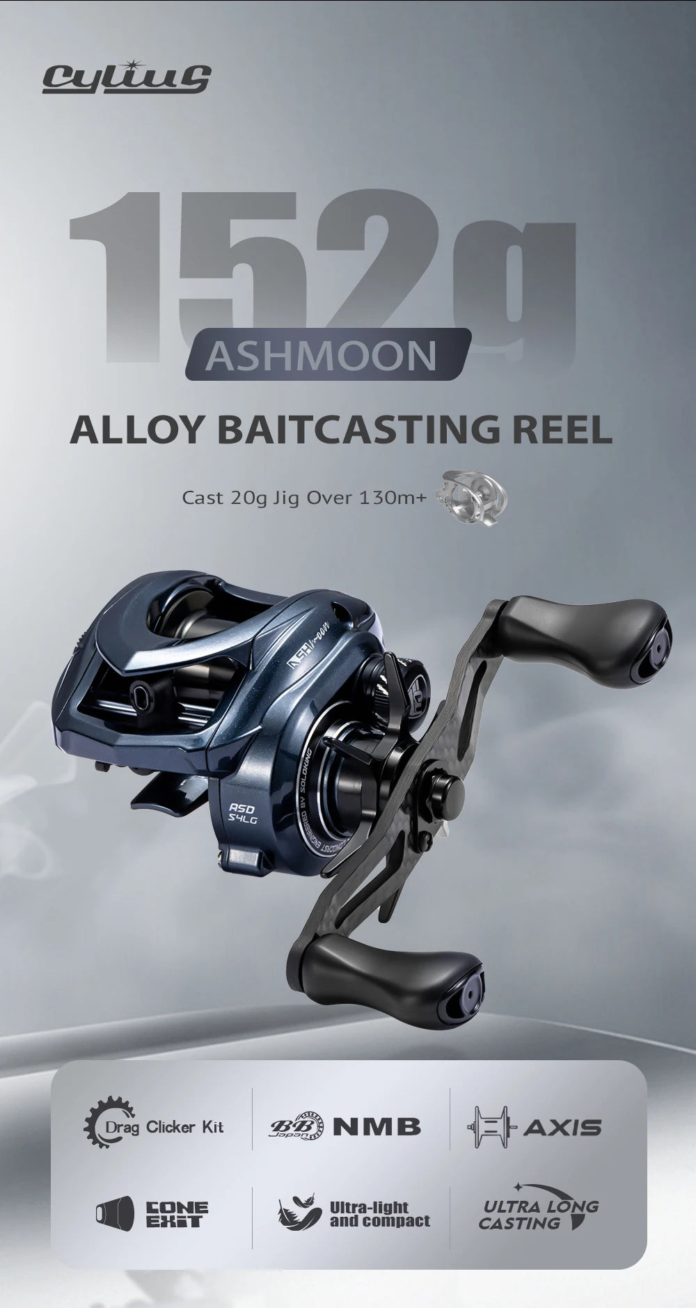 CYLIUS ASHMOON Alloy Baitcasting Reel – 8.1:1 High Gear Ratio | Max Drag 6kg | Long Handle | BFS / All-Purpose / Sea Fishing - Cast And Catch