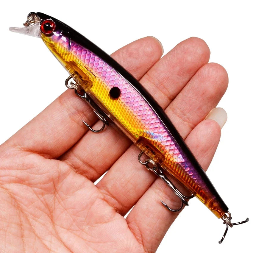 Sinking Minnow Lure – 11cm, 12.5g | Plastic Wobbler | 3 Hooks | Bass, Pike, Carp | Swimbait Fishing Tackle - Cast And Catch