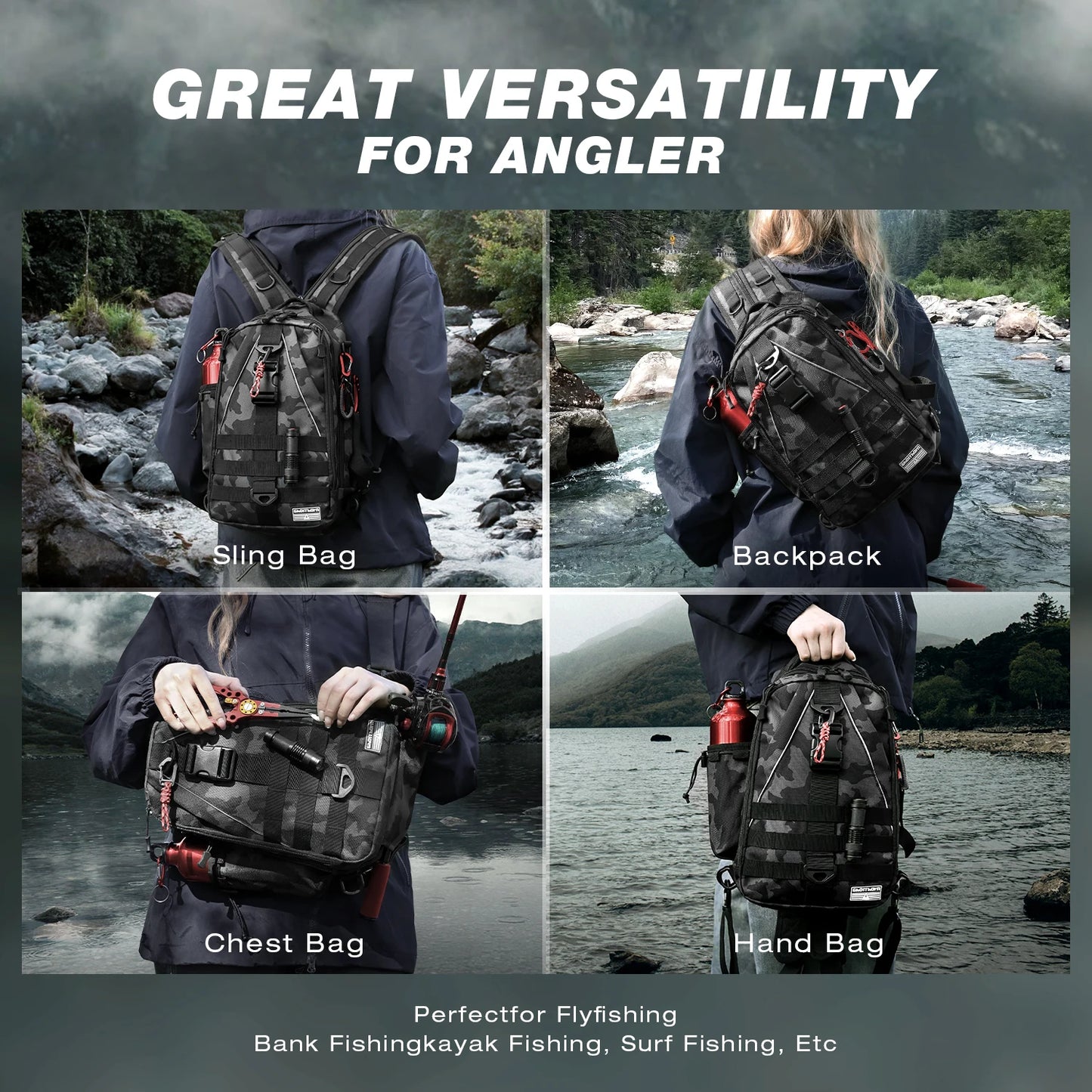 Fishing Tackle Sling Backpack – With Rod Holder | Includes Tackle Box | Fly Fishing Gear for Men & Women - Cast And Catch