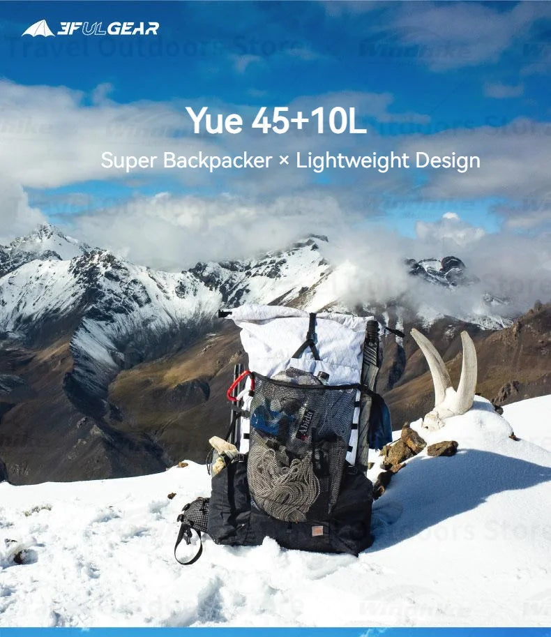 3F UL GEAR YUE Waterproof Backpack – 45+10L Ultralight | 1.1kg XPAC/UHMWPE | Rapid Adjustable, Large Capacity for Camping & Travel - Cast And Catch