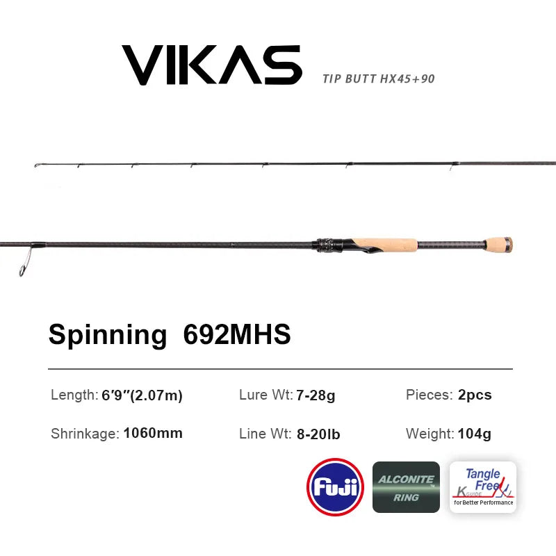 VIKAS Spinning/Casting Rod – Lure Rod | F/XF Action | High Carbon | Fuji Guides & Reel Seat | Bass & Pike - Cast And Catch