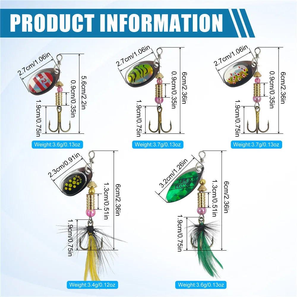 5/10/16pcs Spinner Lures – Spoon Bait | Feather Treble Hooks | Pike, Trout, Salmon & Bass - Cast And Catch