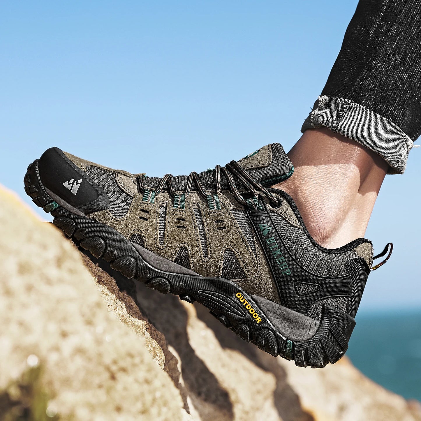 HIKEUP Men’s Hiking Shoes – Suede Leather | Wear-Resistant Outdoor Trekking, Walking & Hunting Tactical Sneakers - Cast And Catch
