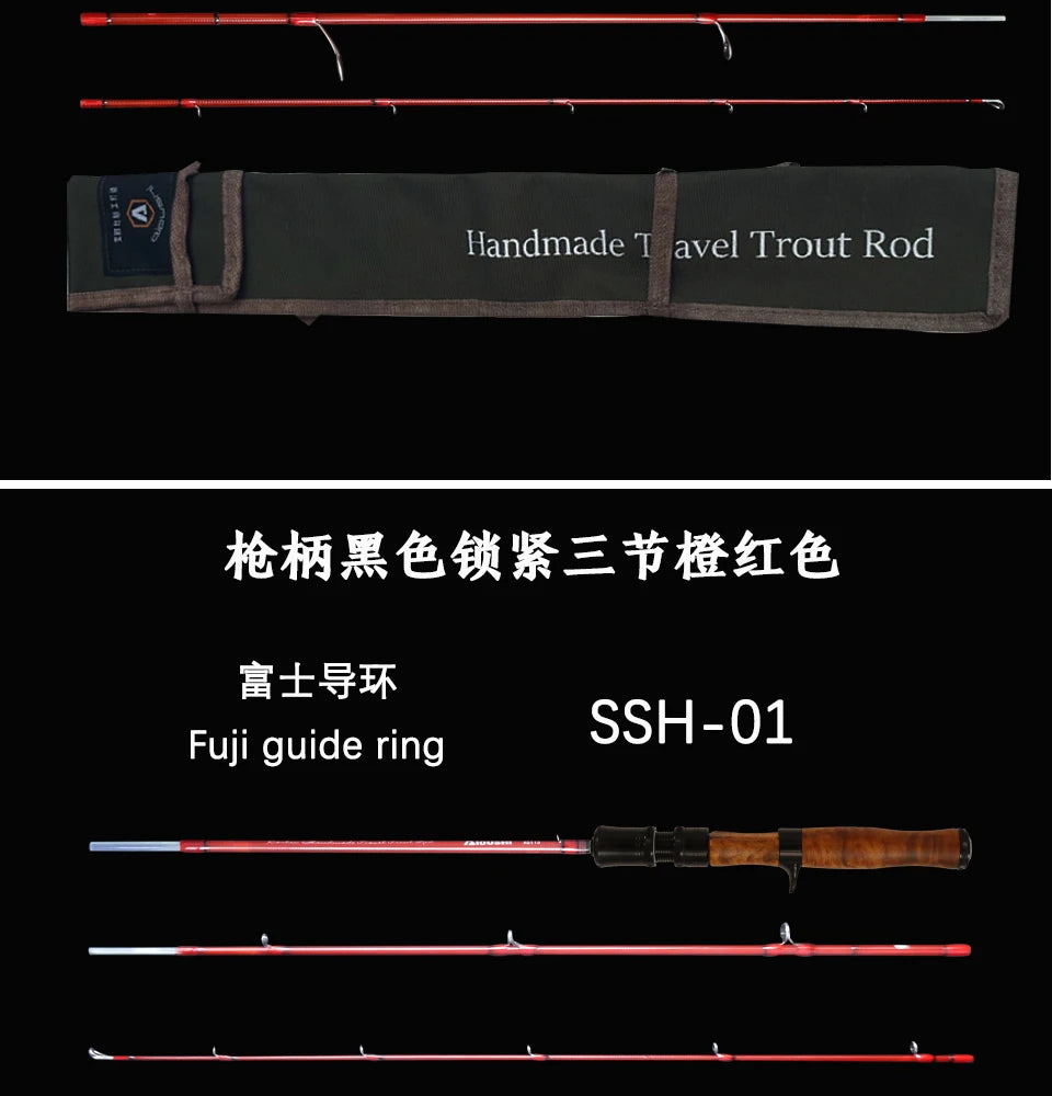 Aioushi Fully Hollow Multi-Section UD Fiberglass Trout Rod | Handcrafted Solid Wood Handle | Portable - Cast And Catch