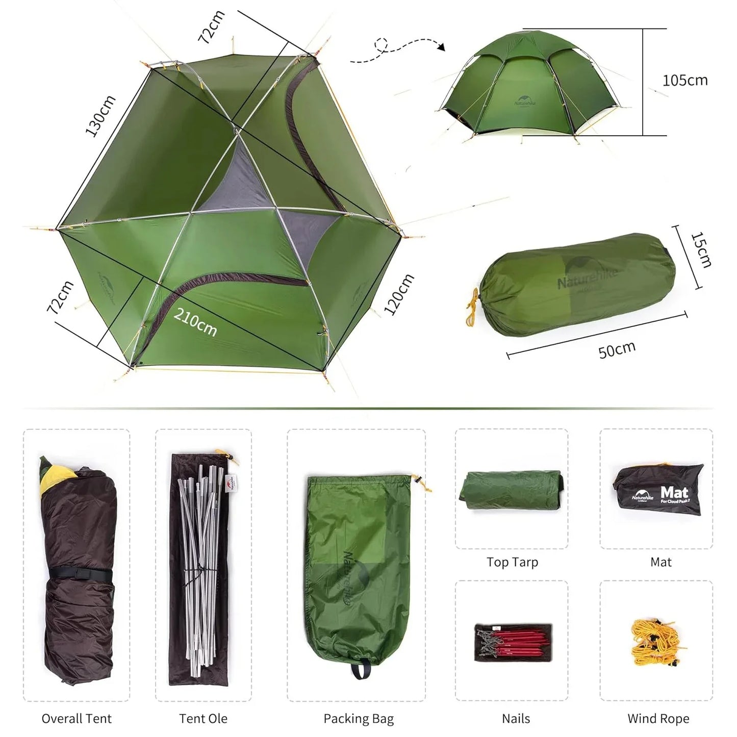 Naturehike Cloud Peak 2 Tent – Ultralight, Waterproof | 4-Season Backpacking & Camping Tent for 2-3 People | T-Zipper - Cast And Catch
