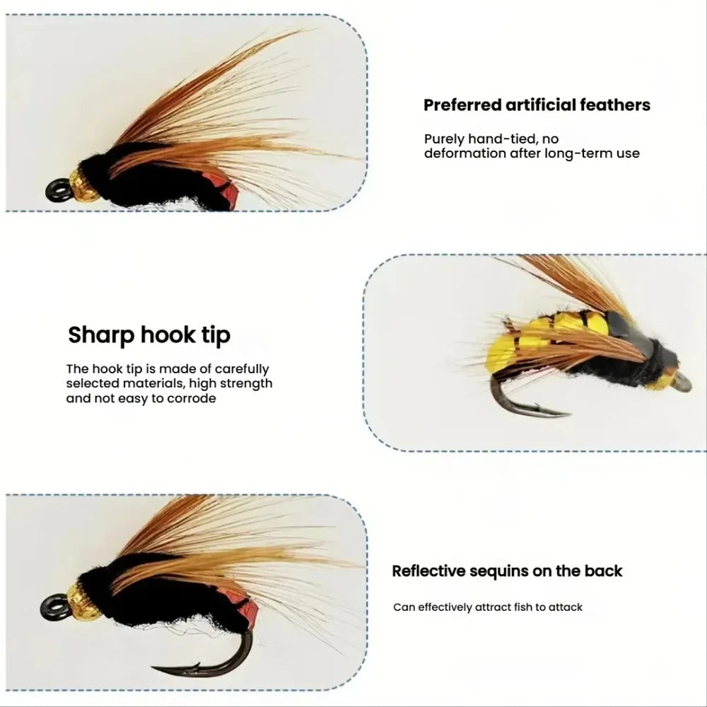 Fly Fishing Lure Set – 10/30/50pcs Handmade Flies | Assorted Artificial Bait with Sharp Hooks for Bass, Trout & Salmon - Cast And Catch