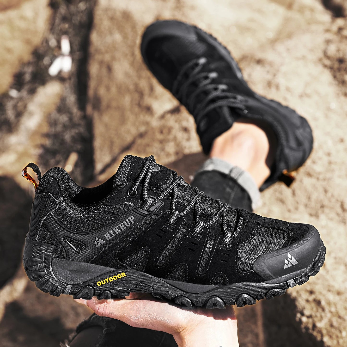 HIKEUP Men’s Hiking Shoes – Suede Leather | Wear-Resistant Outdoor Trekking, Walking & Hunting Tactical Sneakers - Cast And Catch