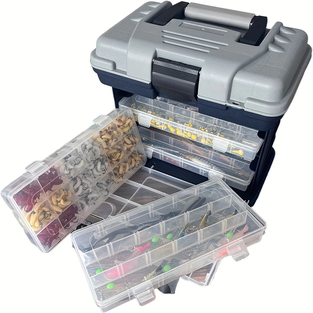 Portable Fishing Tackle Box – 4-Layer Bait & Accessory Storage | Grey Plastic Organizer - Cast And Catch