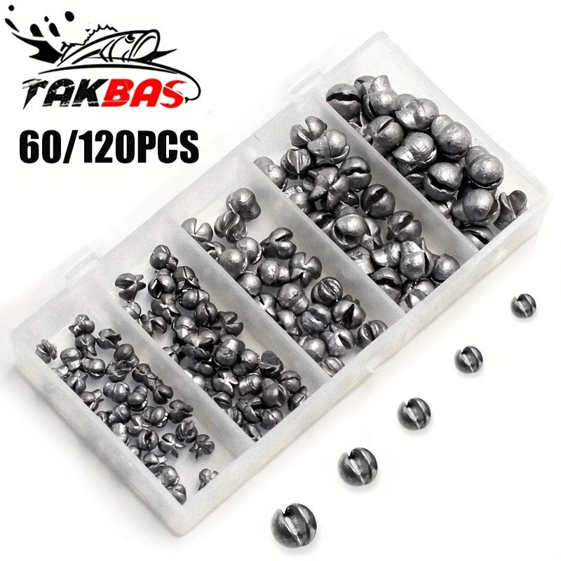 60/120pcs Fishing Weights Kit – Premium Split Shot Sinkers | 5 Sizes, Round Removable Design | Freshwater Use - Cast And Catch