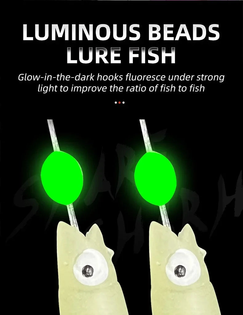 5-Hook Sabiki Rig – Real Fish Skin | Glow-in-the-Dark Flash | Saltwater Bait Rig for Mackerel - Cast And Catch