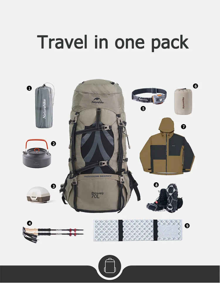 Naturehike Mountain Backpack – 70L | Men’s Waterproof Outdoor Hiking & Climbing Bag | Large Capacity Travel Shoulder Bag - Cast And Catch