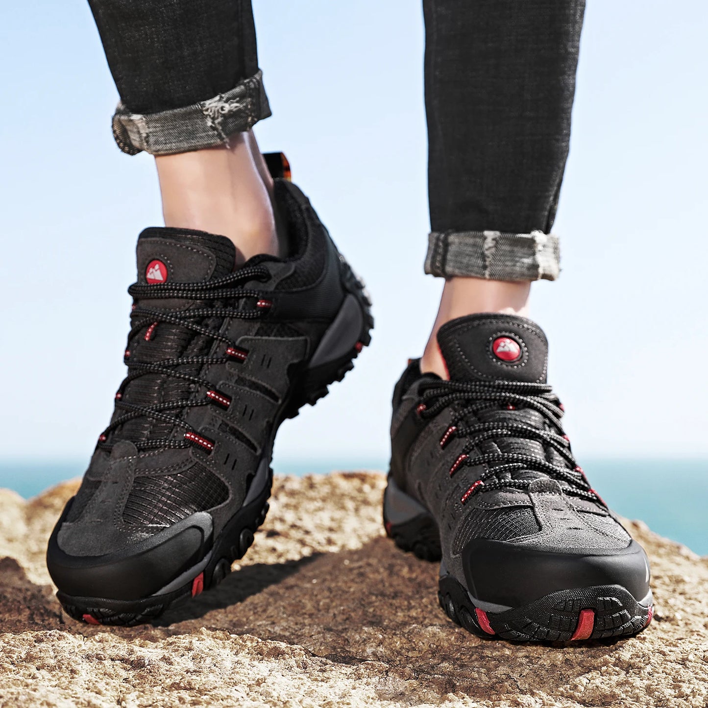 HIKEUP Men’s Hiking Shoes – Suede Leather | Wear-Resistant Outdoor Trekking, Walking & Hunting Tactical Sneakers - Cast And Catch