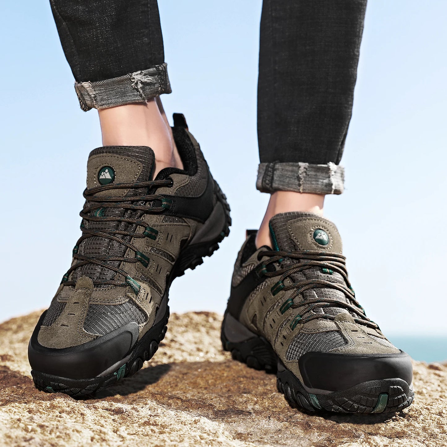 HIKEUP Men’s Hiking Shoes – Suede Leather | Wear-Resistant Outdoor Trekking, Walking & Hunting Tactical Sneakers - Cast And Catch