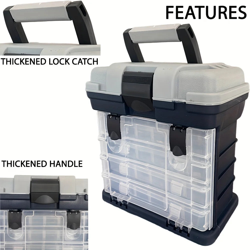 Portable Fishing Tackle Box – 4-Layer Bait & Accessory Storage | Grey Plastic Organizer - Cast And Catch