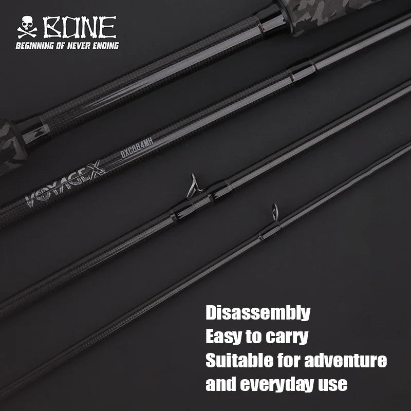 Bone 2024 New Voyage X Series – 4-Piece Spinning/Casting Rod | FUJI Guides | Portable with Pouch | Travel-Friendly - Cast And Catch