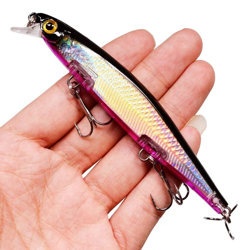 Sinking Minnow Lure – 11cm, 12.5g | Plastic Wobbler | 3 Hooks | Bass, Pike, Carp | Swimbait Fishing Tackle - Cast And Catch