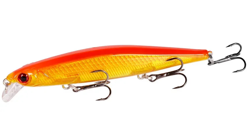 Sinking Minnow Lure – 11cm, 12.5g | Plastic Wobbler | 3 Hooks | Bass, Pike, Carp | Swimbait Fishing Tackle - Cast And Catch