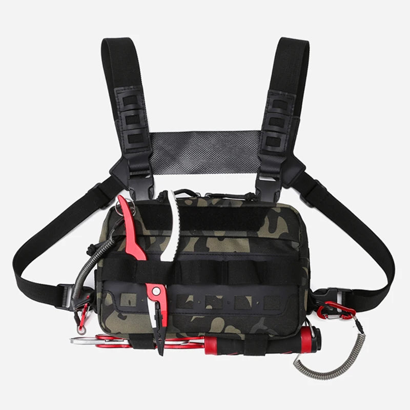 Men’s Camo Fishing Vest Bag – Utility Tackle Chest Pack | Waist Bag for Outdoor, Mountaineering, Camping, Hiking & Hunting - Cast And Catch