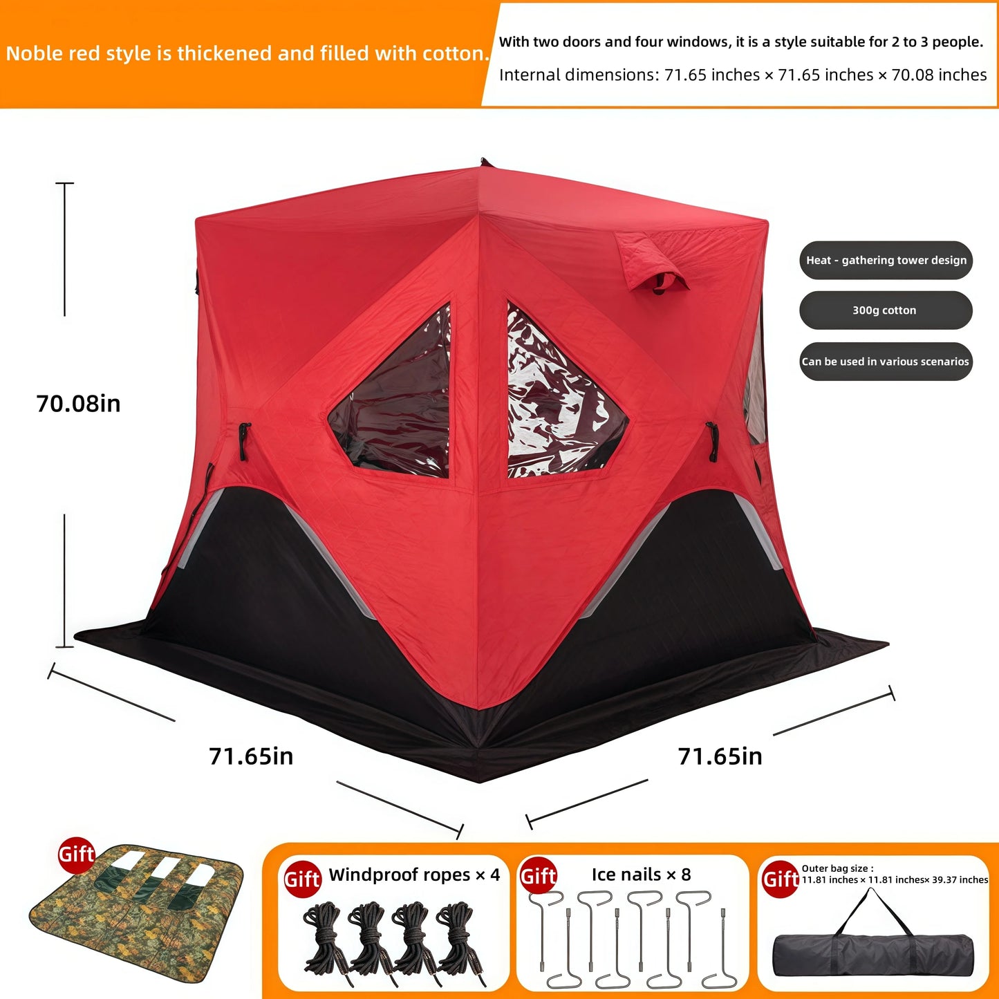 Outdoor Ice Fishing Tent – Thickened Cotton | Snowproof Winter Tent | 3–4 Person with Chimney Opening - Cast And Catch