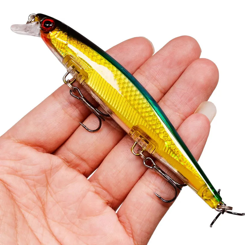 Sinking Minnow Lure – 11cm, 12.5g | Plastic Wobbler | 3 Hooks | Bass, Pike, Carp | Swimbait Fishing Tackle - Cast And Catch