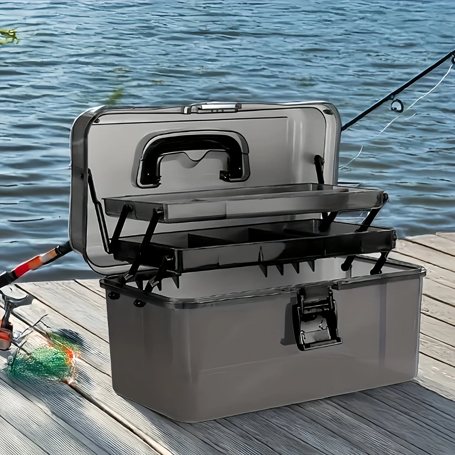 3-Layer Large Tackle Box – Plastic Portable Storage | Fishing Tool Organizer with Handle | Also for Art, Craft, Office & Car - Cast And Catch