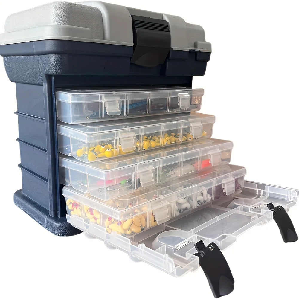 Portable Fishing Tackle Box – 4-Layer Bait & Accessory Storage | Grey Plastic Organizer - Cast And Catch