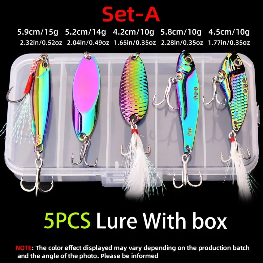 5pcs Wobbler Lure Set – 3/10/15g | Metal VIB | Sinking Hard Lures | Sea Fishing Artificial Bait - Cast And Catch