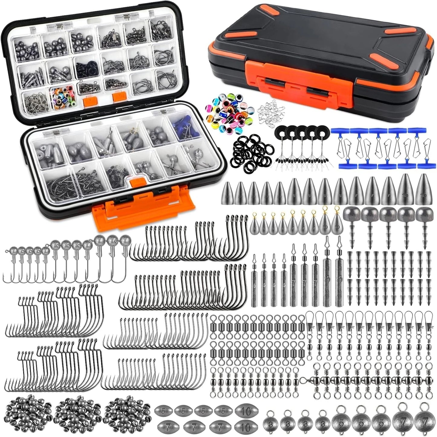 Fishing Accessories Set – 264/397pcs Tackle Box with Hooks, Weights/Sinkers, Swivels, Beads & Gear - Cast And Catch