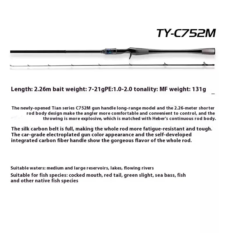 Haibo 2.5m Lightweight High-Elastic Carbon Fiber Fishing Rod | Long-Distance Lure Fishing | Reservoir & Lake Use - Cast And Catch