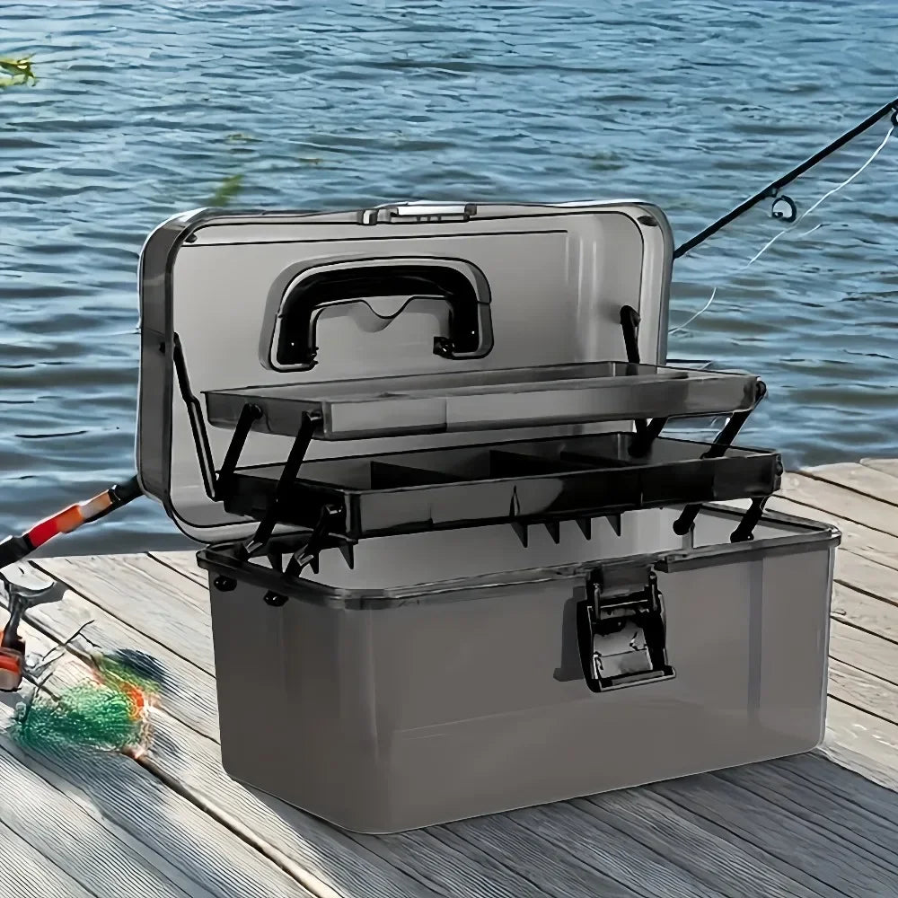 3-Layer Large Tackle Box – Plastic Portable Storage | Fishing Tool Organizer with Handle | Also for Art, Craft, Office & Car - Cast And Catch