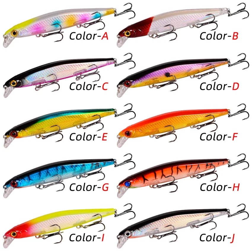 Sinking Minnow Lure – 11cm, 12.5g | Plastic Wobbler | 3 Hooks | Bass, Pike, Carp | Swimbait Fishing Tackle - Cast And Catch